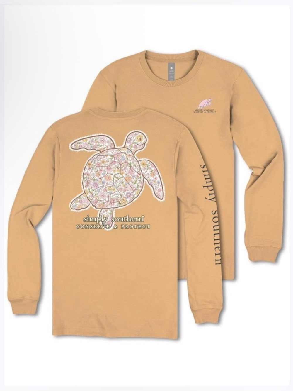 NWT Simply Southern Turtle Track Garden LS Tee - Bisque - Size Medium